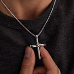 Calvary Nail Cross Necklace - calvary nail cross silver hand detail