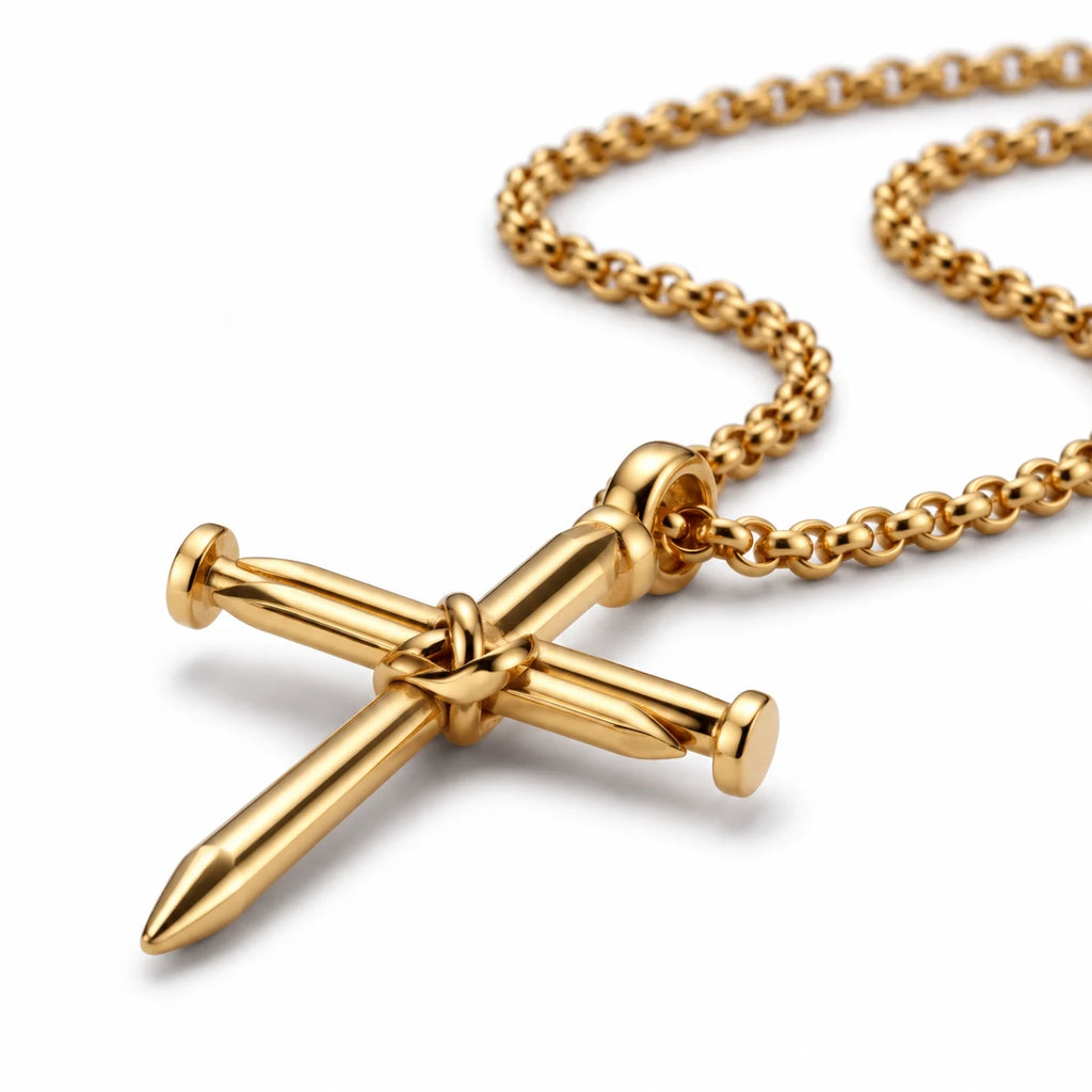 Calvary Nail Cross Necklace - calvary nail cross gold macro