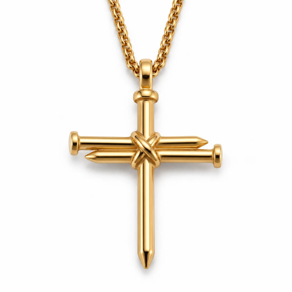 Calvary Nail Cross Necklace - calvary nail cross gold front