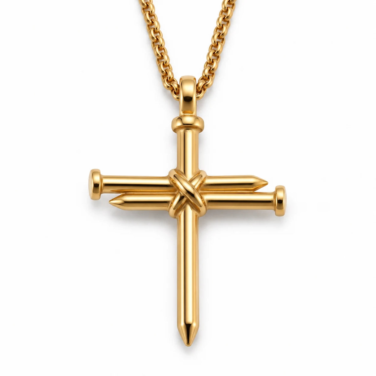 Calvary Nail Cross Necklace - calvary nail cross gold front