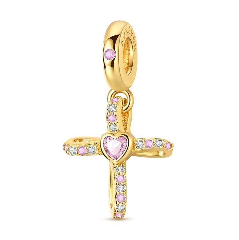 CALEO Charm - Gold Forever Cross Pink Heart
