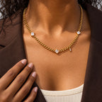 Celeste Crystal Station Necklace - lifestyle gold cocoa