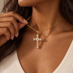 Cherish Cross Necklace - lifestyle gold hand
