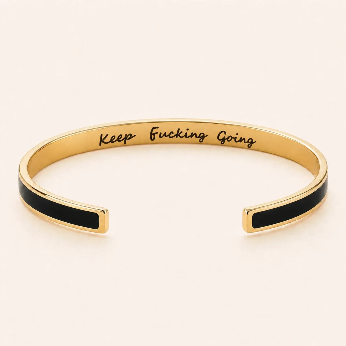Keep Fucking Going cuff bracelet - Gold finish, Black enamel, full quote