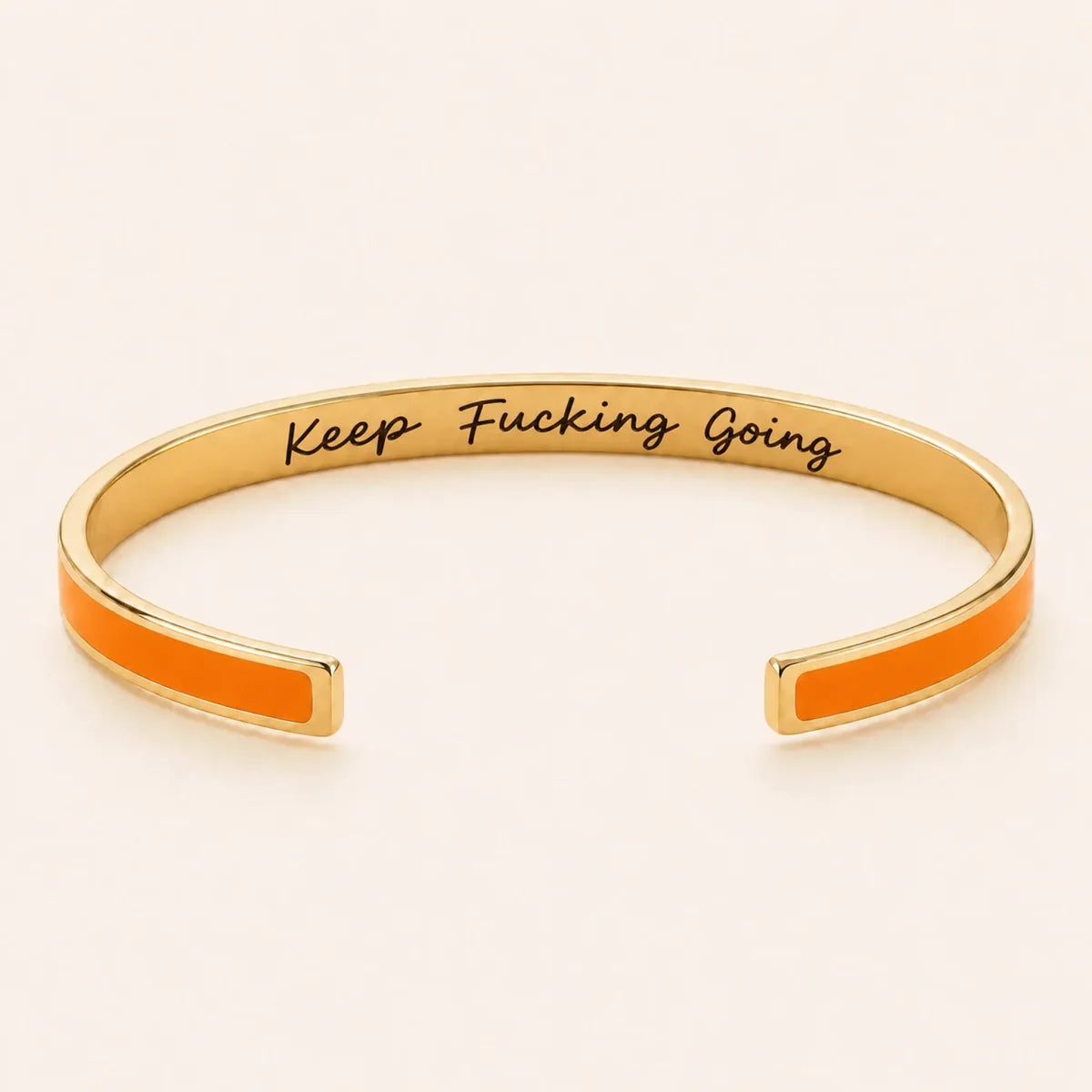 Keep Fucking Going cuff bracelet - Gold finish, Orange enamel, full quote