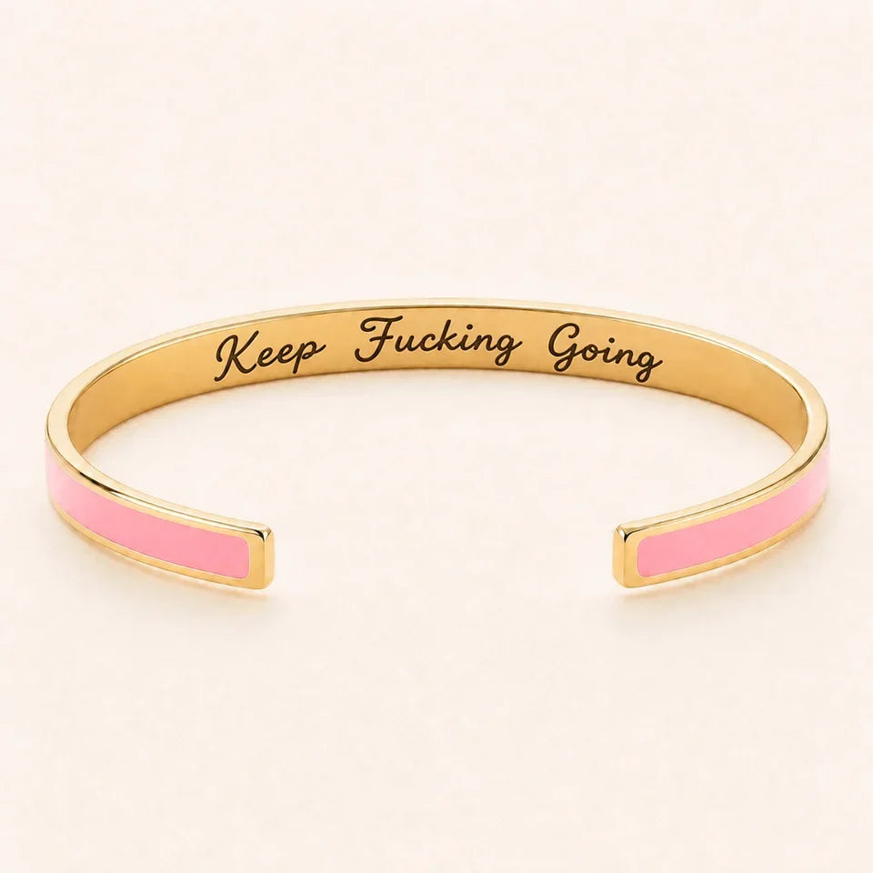 Keep Fucking Going cuff bracelet - Gold finish, Pink enamel, full quote