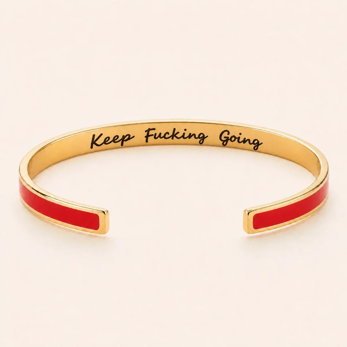 Keep Fucking Going cuff bracelet - Gold finish, Red enamel, full quote