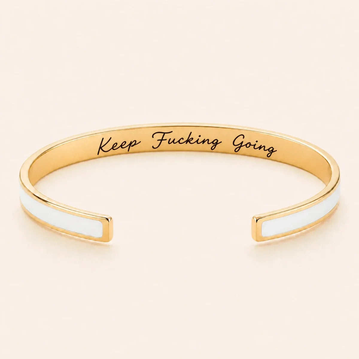 Keep Fucking Going cuff bracelet - Gold finish, White enamel, full quote