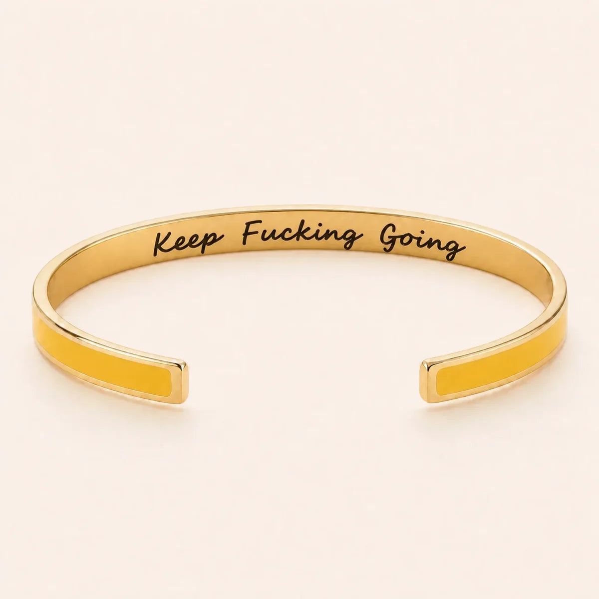 Keep Fucking Going cuff bracelet - Gold finish, Yellow enamel, full quote