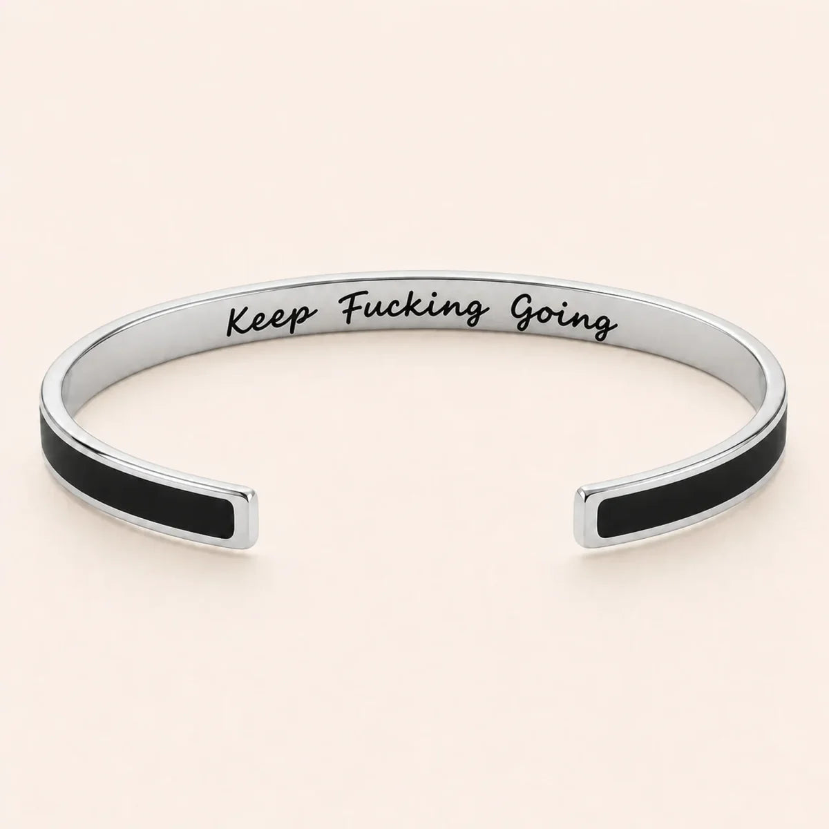 Keep Fucking Going cuff bracelet - Silver finish, Black enamel, full quote