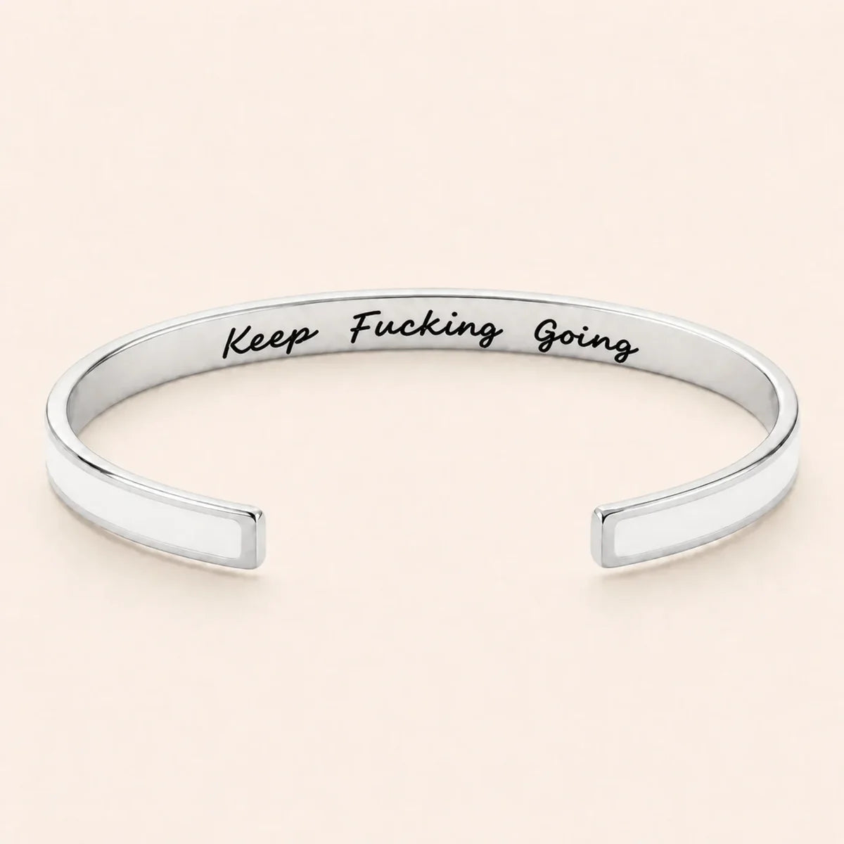 Keep Fucking Going cuff bracelet - Silver finish, White enamel, full quote