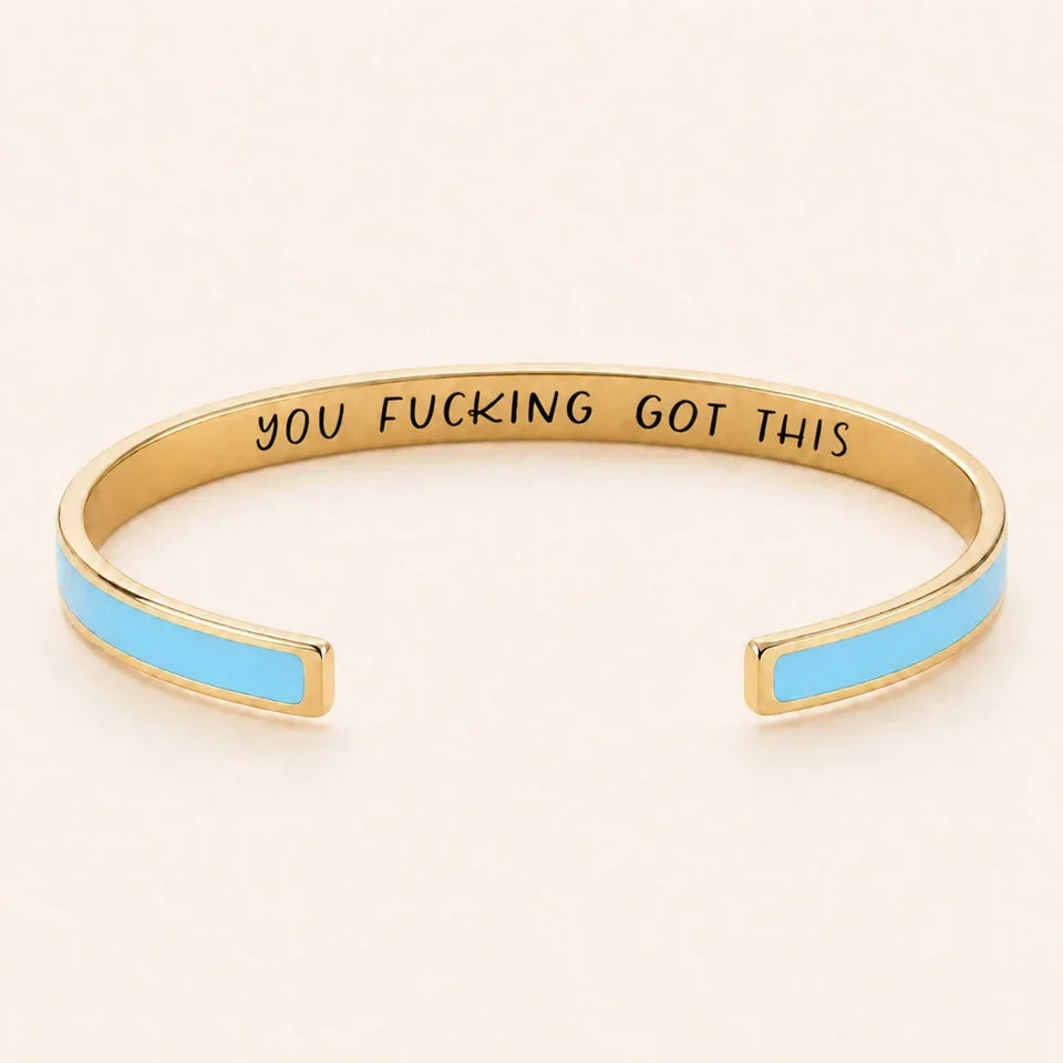 You Fucking Got This cuff bracelet - Gold finish, Blue enamel, full quote