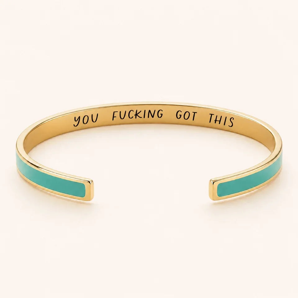 You Fucking Got This cuff bracelet - Gold finish, Green enamel, full quote