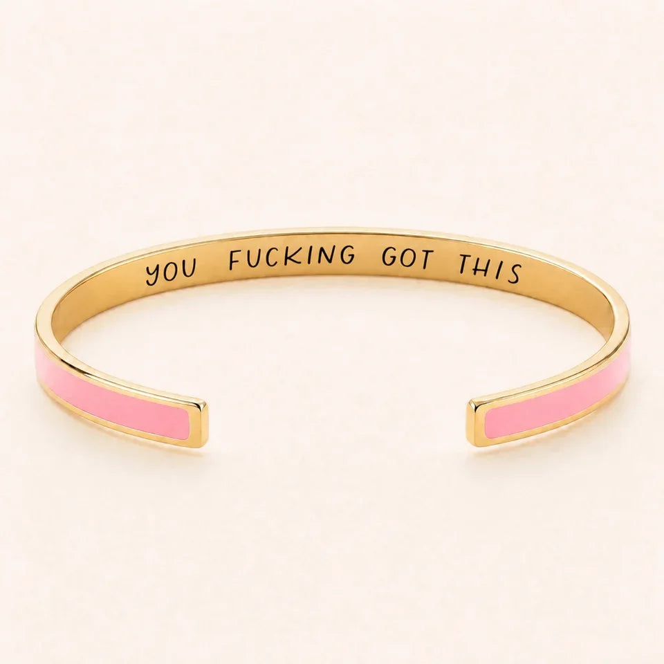 You Fucking Got This cuff bracelet - Gold finish, Pink enamel, full quote