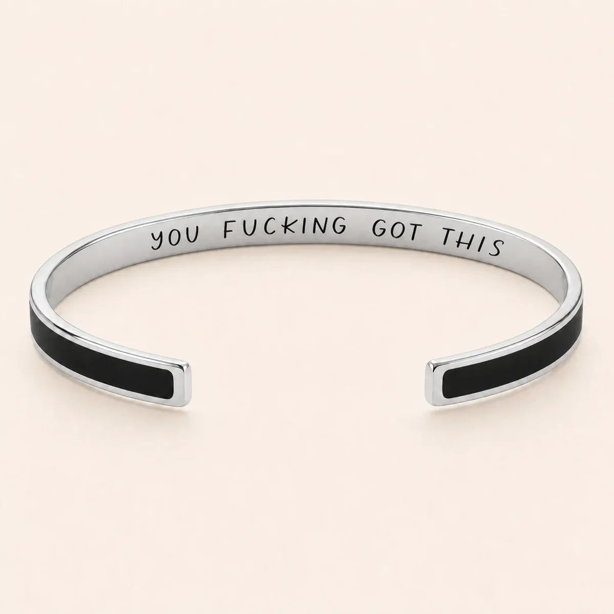 You Fucking Got This cuff bracelet - Silver finish, Black enamel, full quote