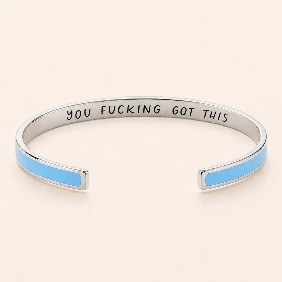 You Fucking Got This cuff bracelet - Silver finish, Blue enamel, full quote