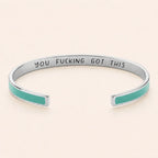 You Fucking Got This cuff bracelet - Silver finish, Green enamel, full quote