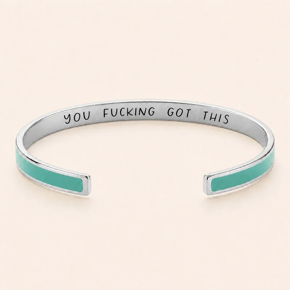 You Fucking Got This cuff bracelet - Silver finish, Green enamel, full quote