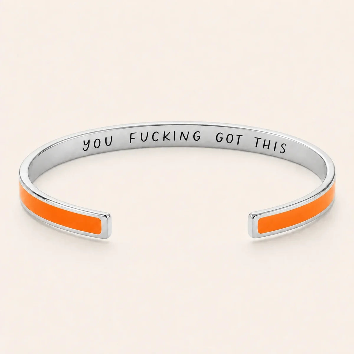 You Fucking Got This cuff bracelet - Silver finish, Orange enamel, full quote