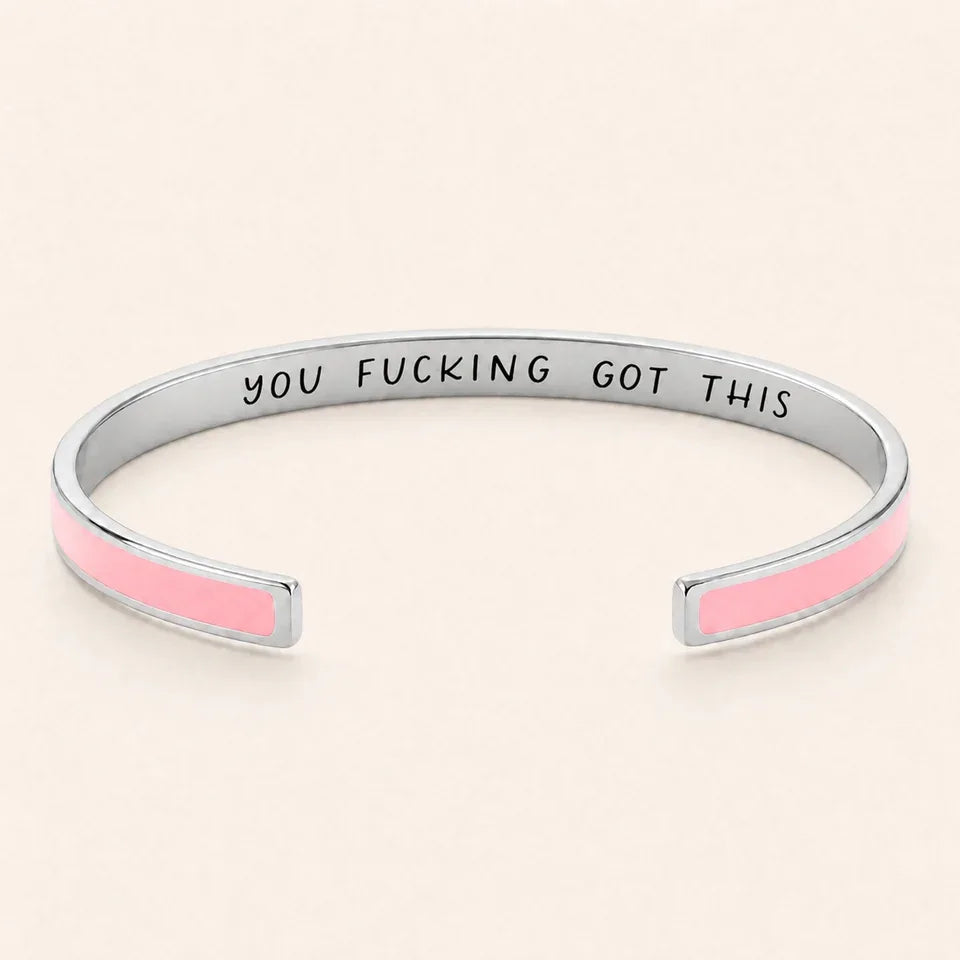 You Fucking Got This cuff bracelet - Silver finish, Pink enamel, full quote