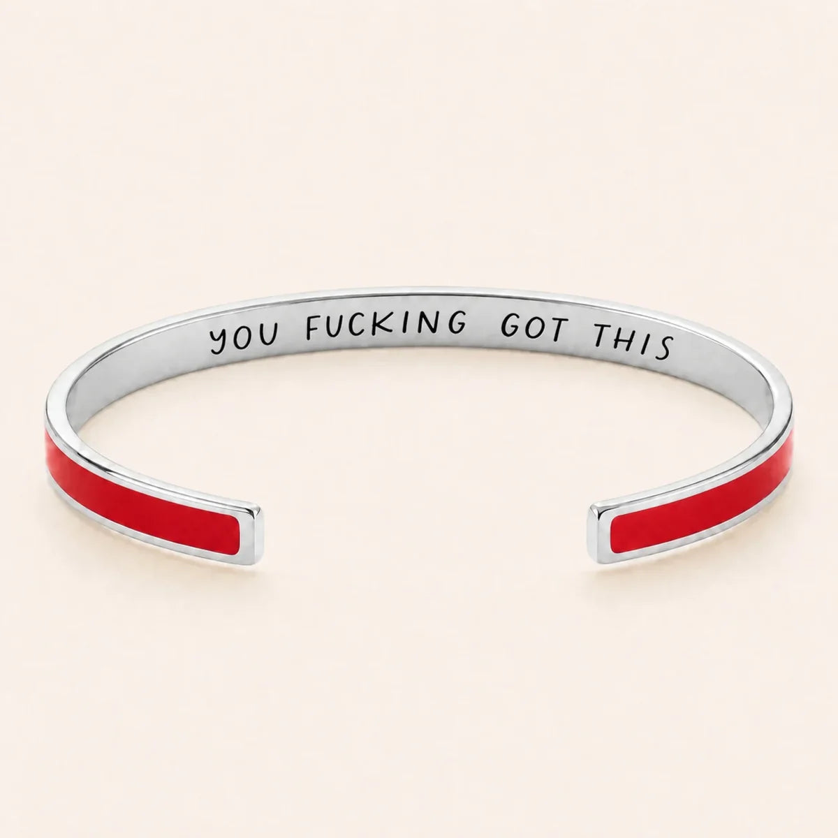 You Fucking Got This cuff bracelet - Silver finish, Red enamel, full quote