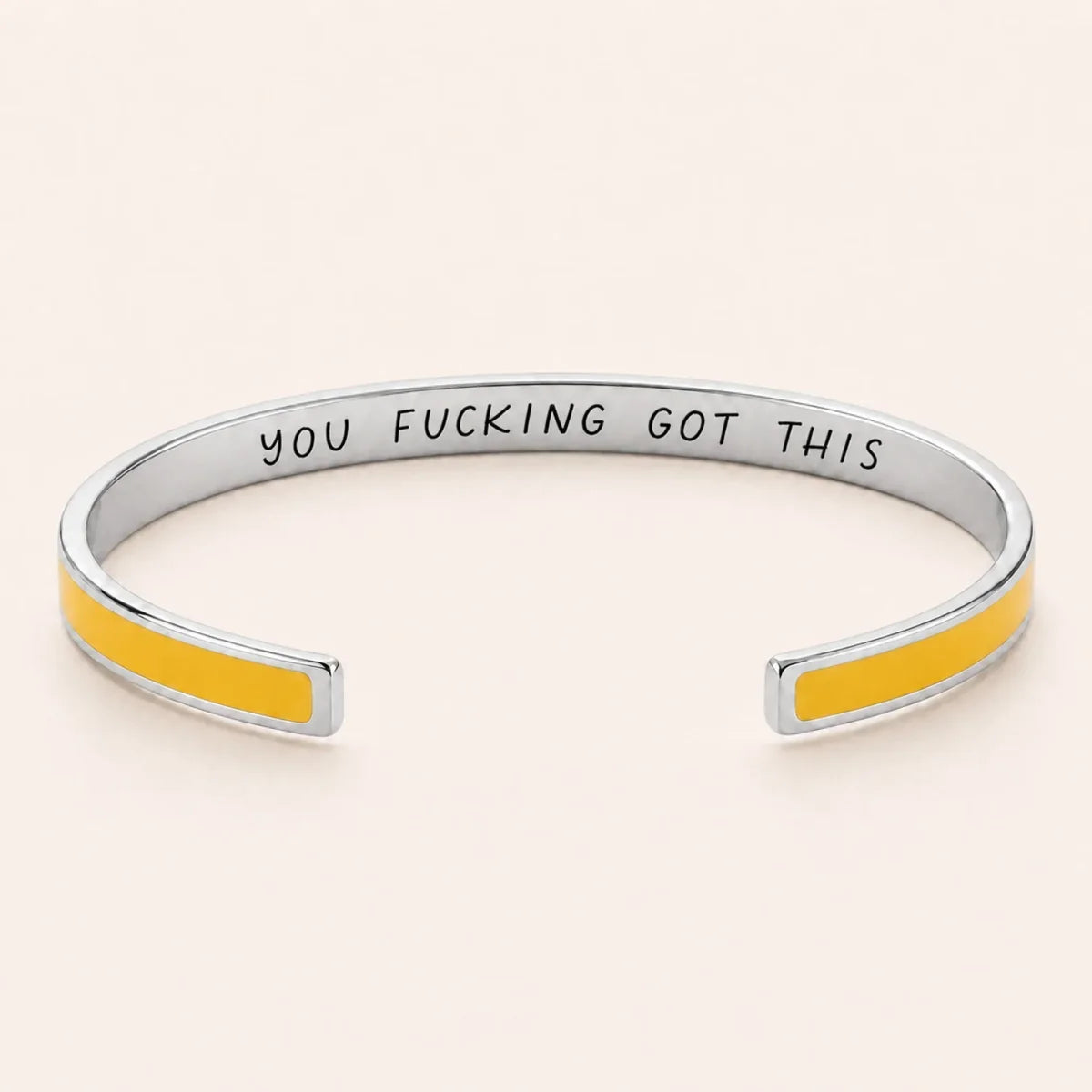 You Fucking Got This cuff bracelet - Silver finish, Yellow enamel, full quote