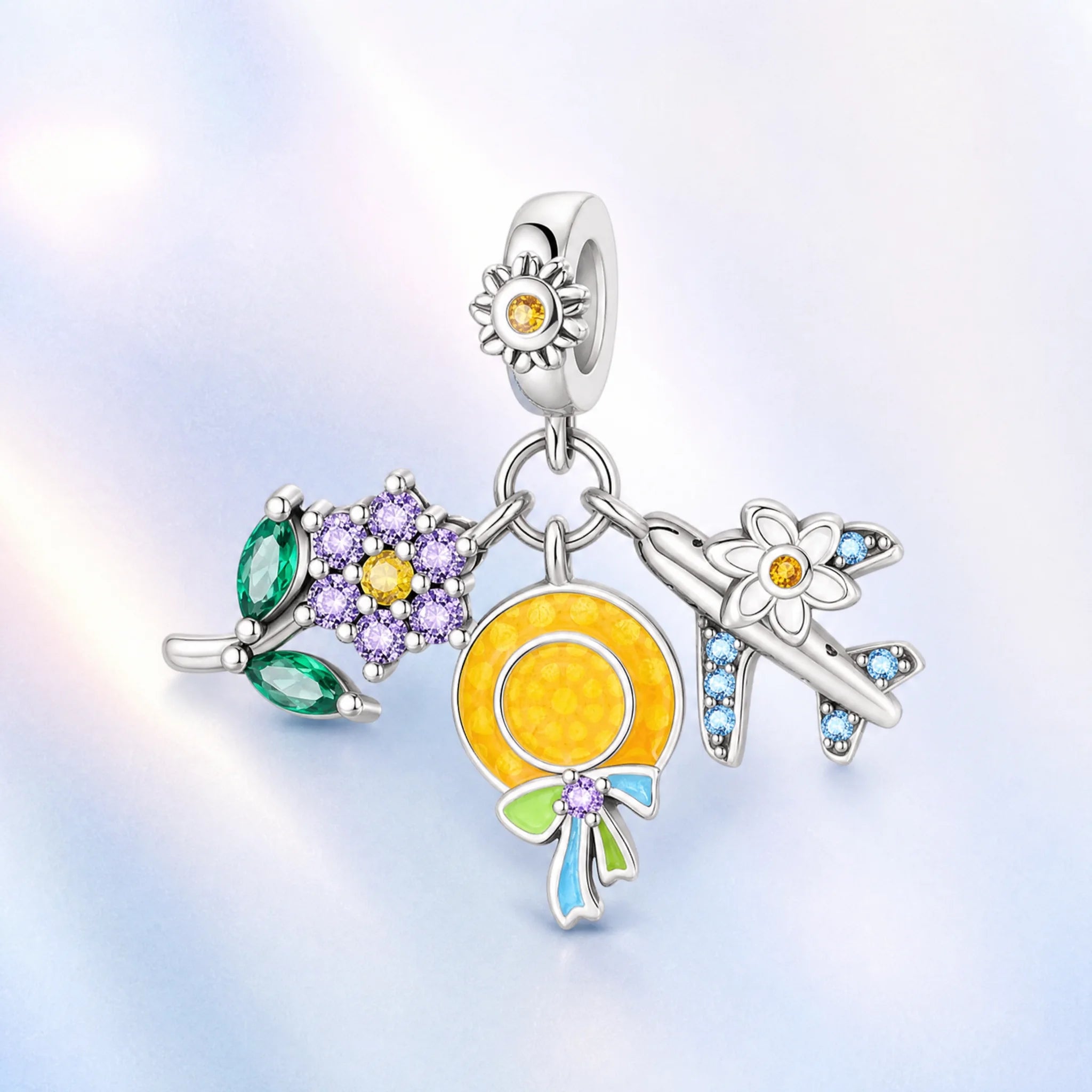 CALEO colorful charms pastel gallery image - Sunhat Flower Airplane Cluster Charm - colorful-bg-sunhat-flower-airplane-cluster-charm - 2026-07-26