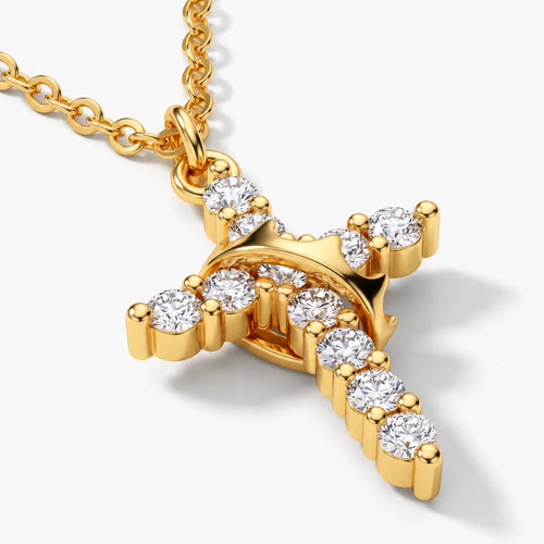 Crowned Grace Cross Necklace - gold thumbnail