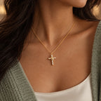 Crowned Grace Cross Necklace - gold lifestyle sage