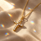 Crowned Grace Cross Necklace - gold prism still life