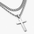 Cuban Faith Layered Cross Necklace - thumbnail silver