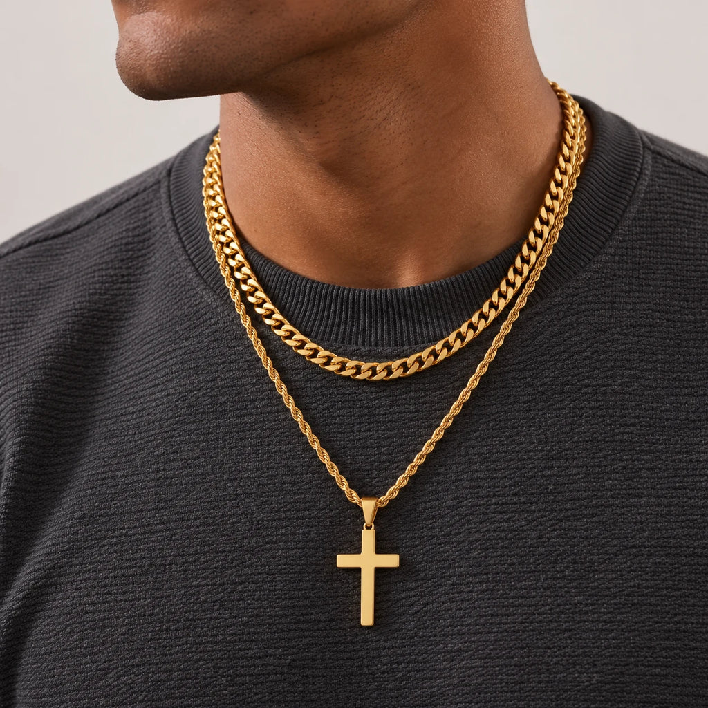 Cuban Faith Layered Cross Necklace - lifestyle gold