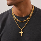 Cuban Faith Layered Cross Necklace - lifestyle gold