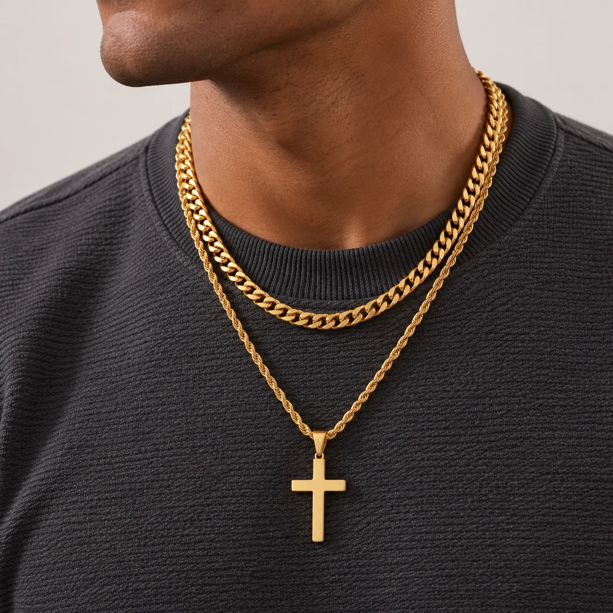 Cuban Faith Layered Cross Necklace - lifestyle gold