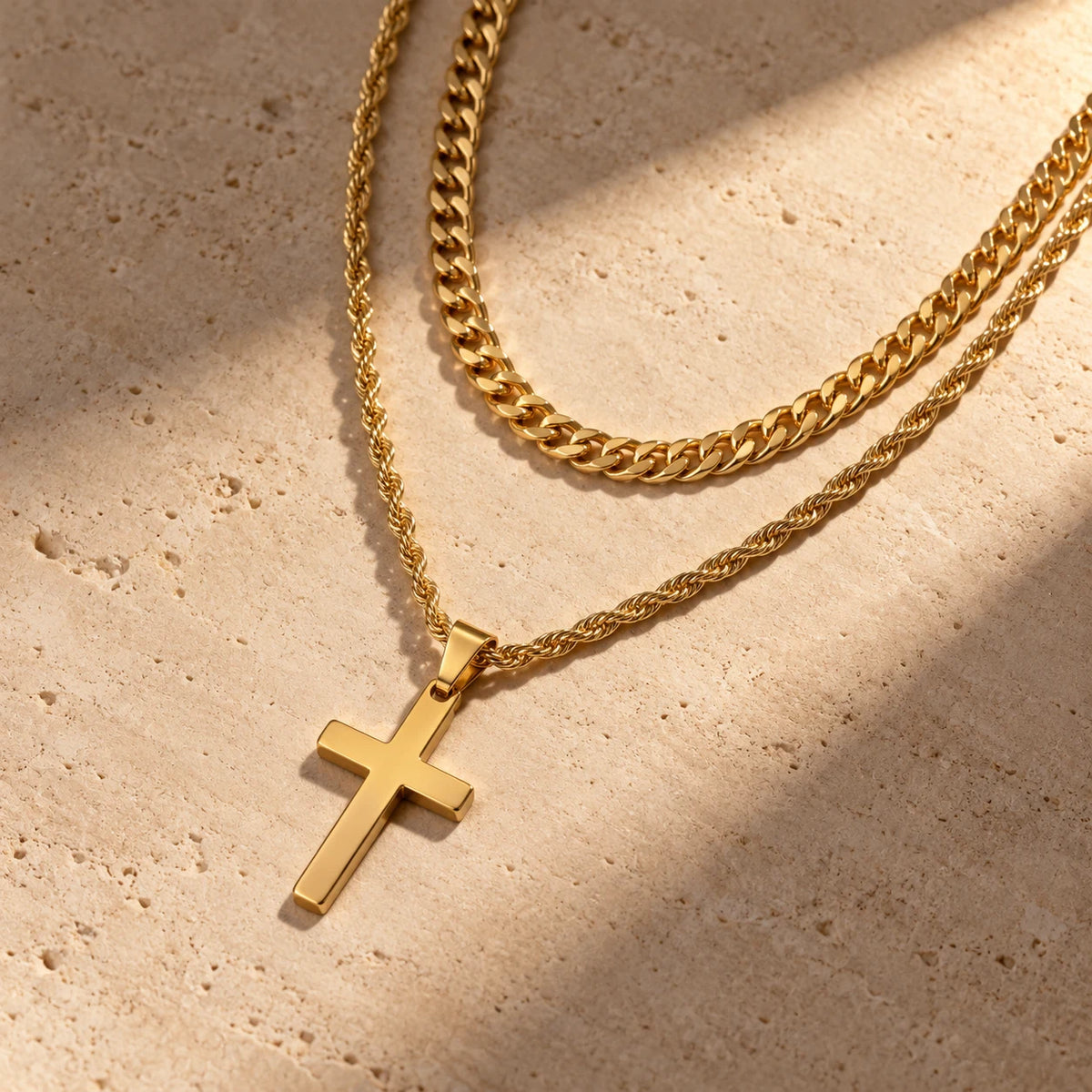 Cuban Faith Layered Cross Necklace - editorial full set