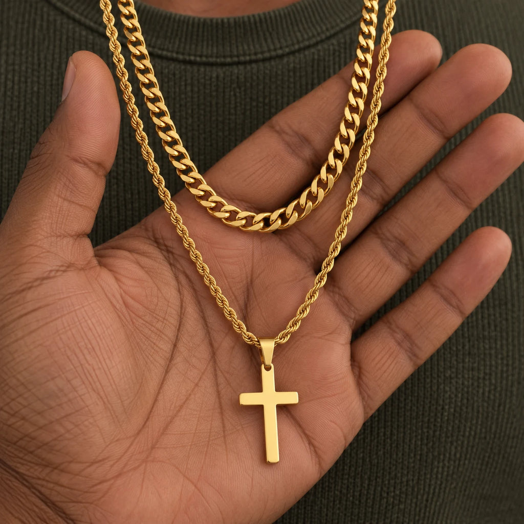 Cuban Faith Layered Cross Necklace - lifestyle hand