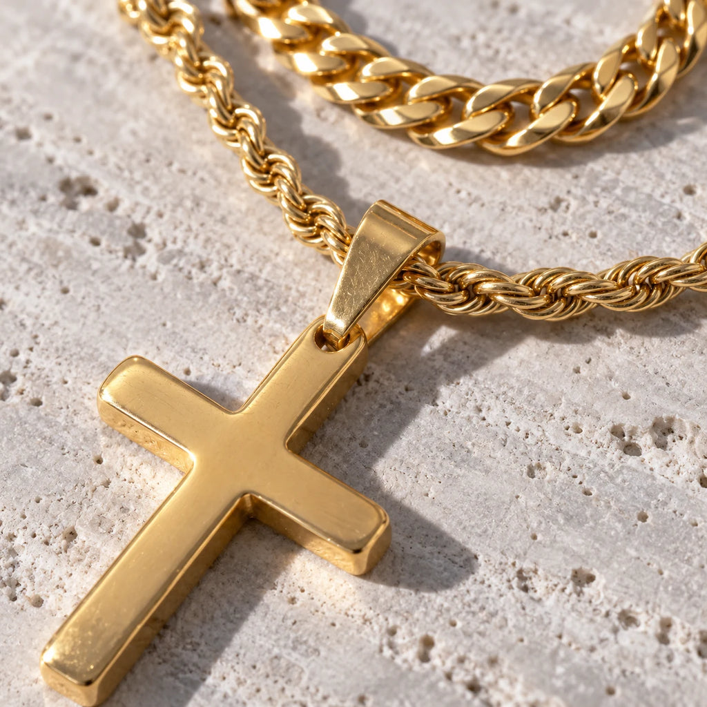 Cuban Faith Layered Cross Necklace - macro cross