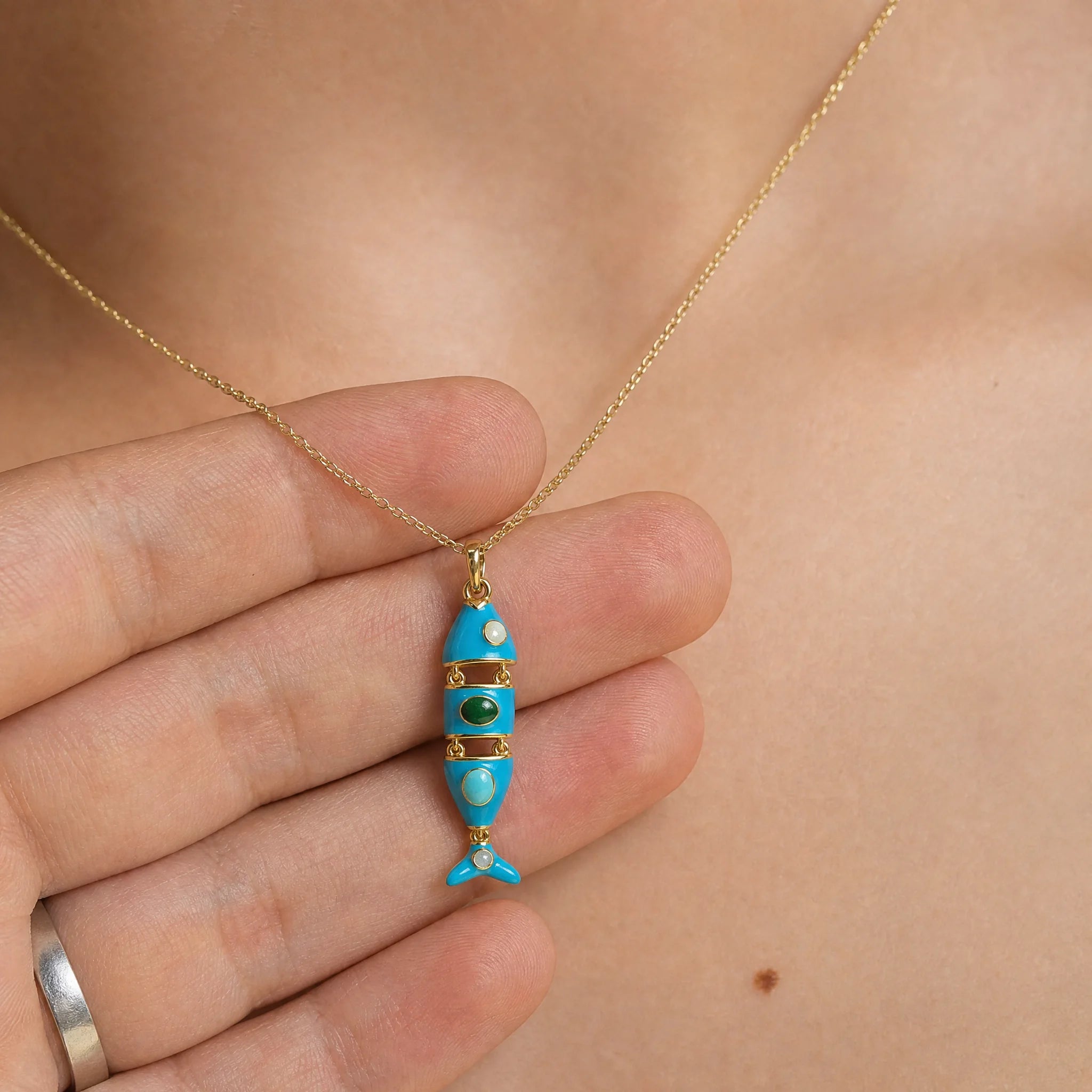 CALEO lifestyle necklace image - Gold Blue Tropical Fish Pendant Charm - 2026-07-22