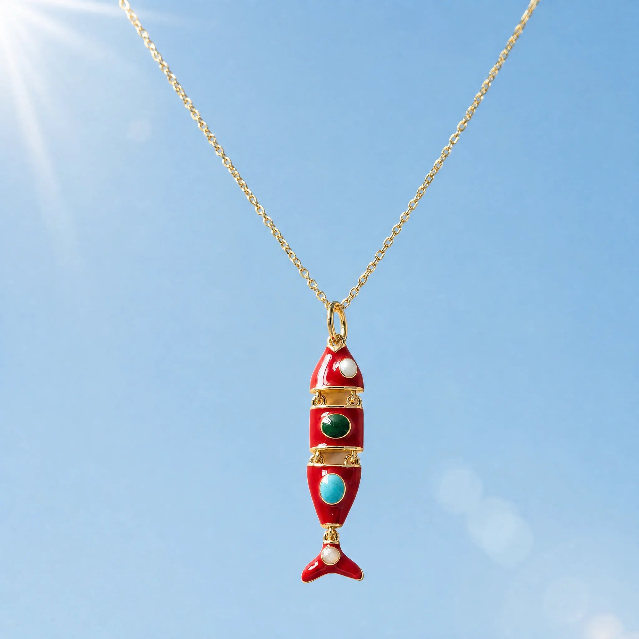 CALEO lifestyle necklace image - Gold Red Fish Pendant Charm - 2026-07-22