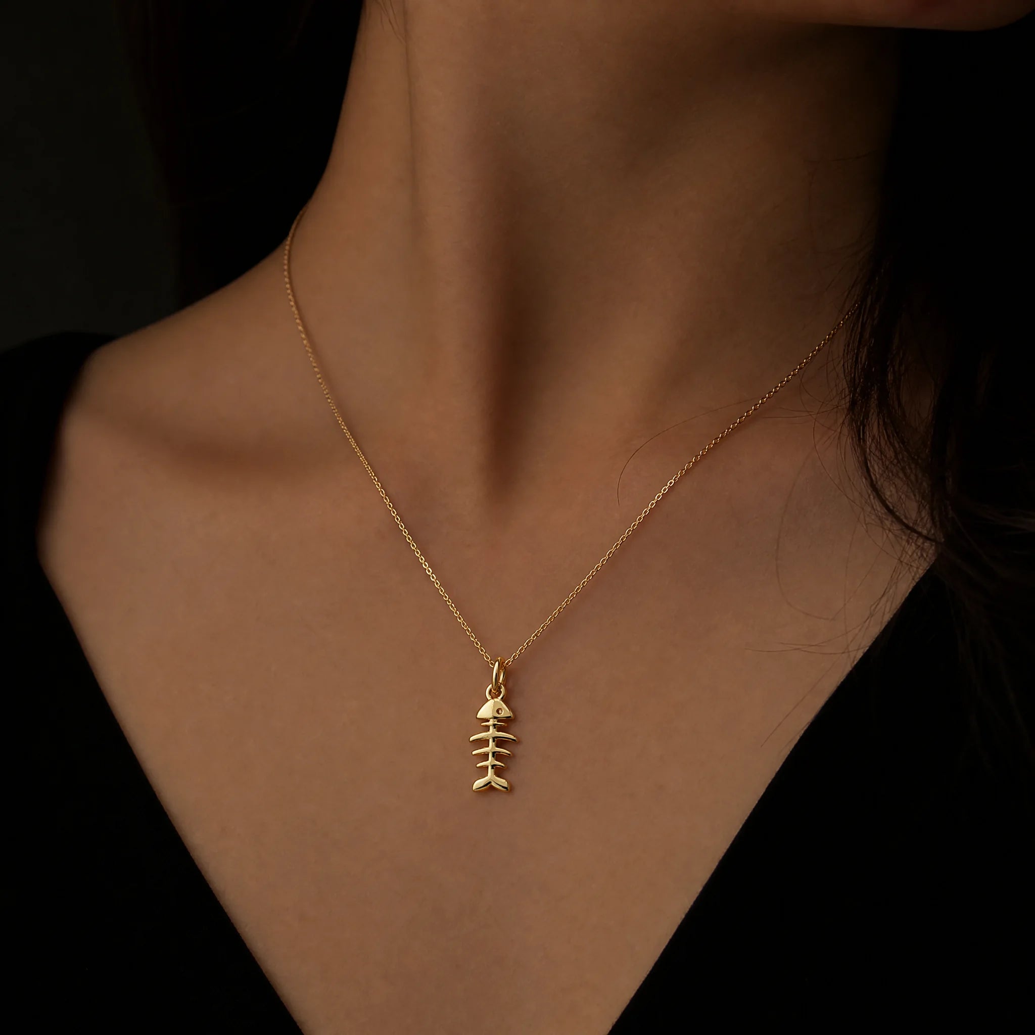 CALEO lifestyle necklace image - Gold Minimal Fishbone Pendant Charm - 2026-07-22