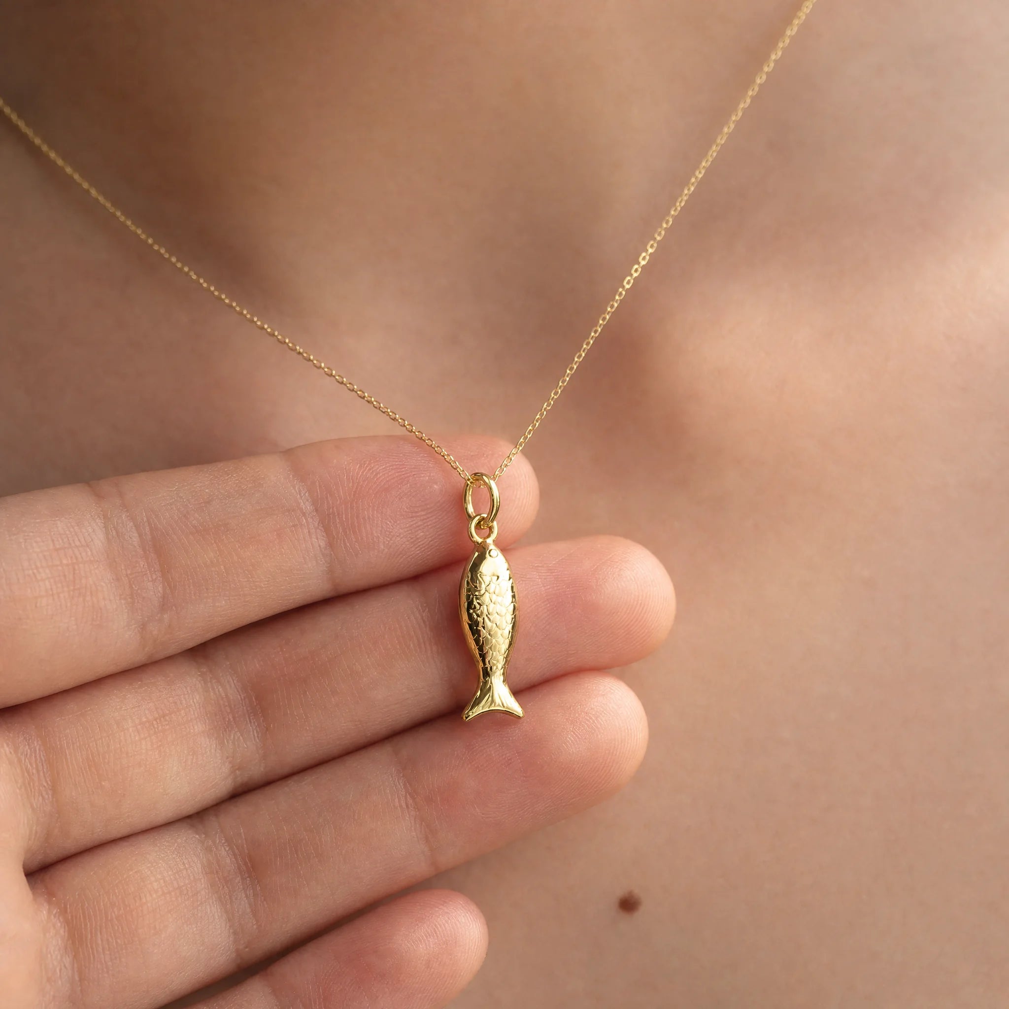 CALEO lifestyle necklace image - Gold Mini Fish Pendant Charm - 2026-07-22