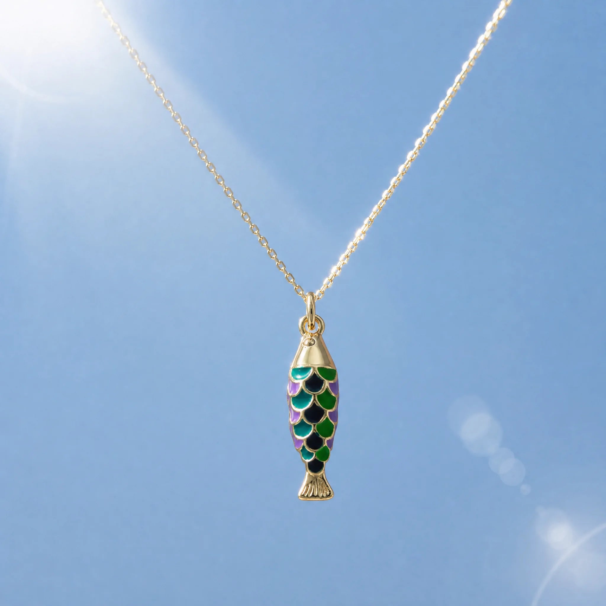 CALEO lifestyle necklace image - Gold Green Scale Fish Pendant Charm - 2026-07-22
