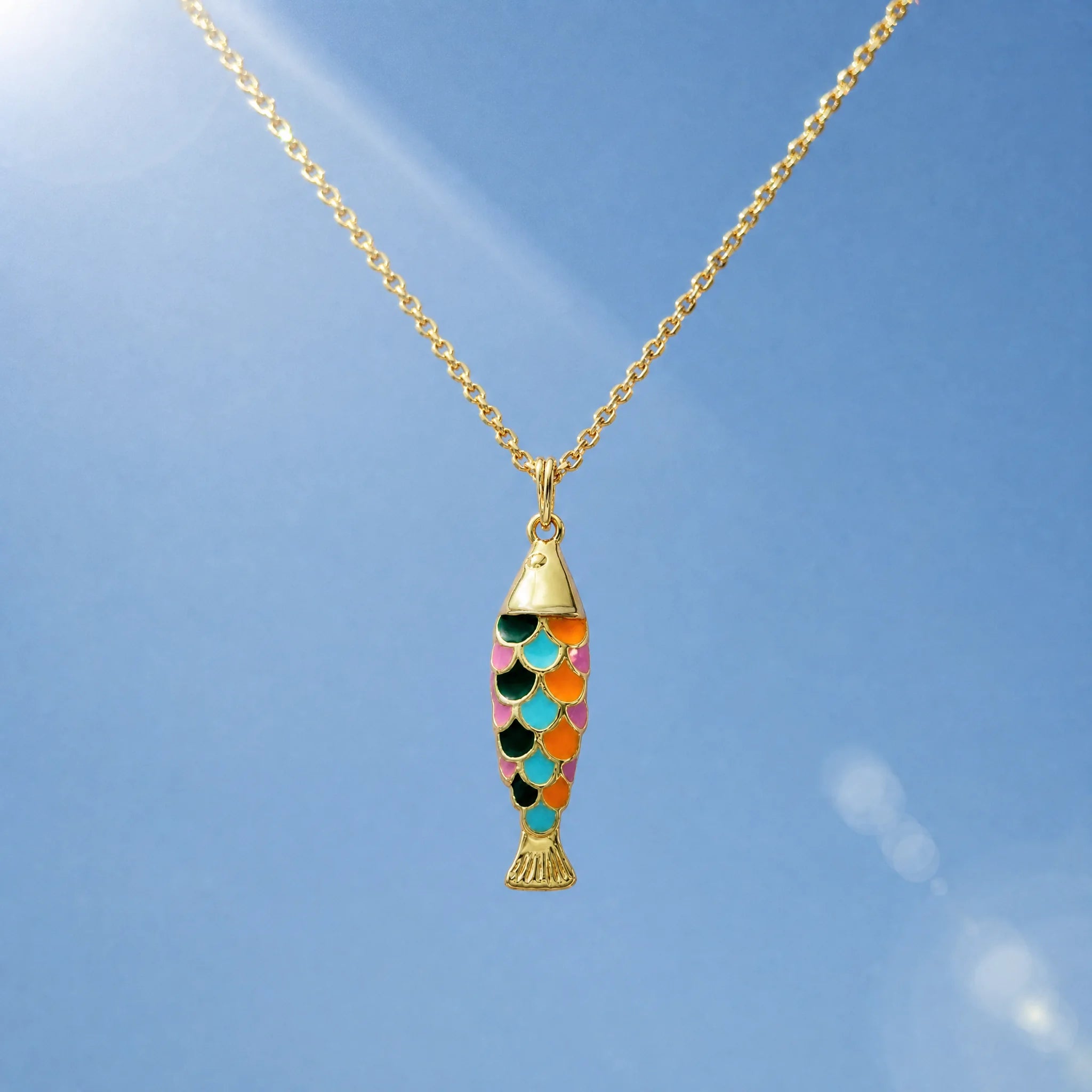 CALEO lifestyle necklace image - Gold Multicolor Fish Pendant Charm - 2026-07-22
