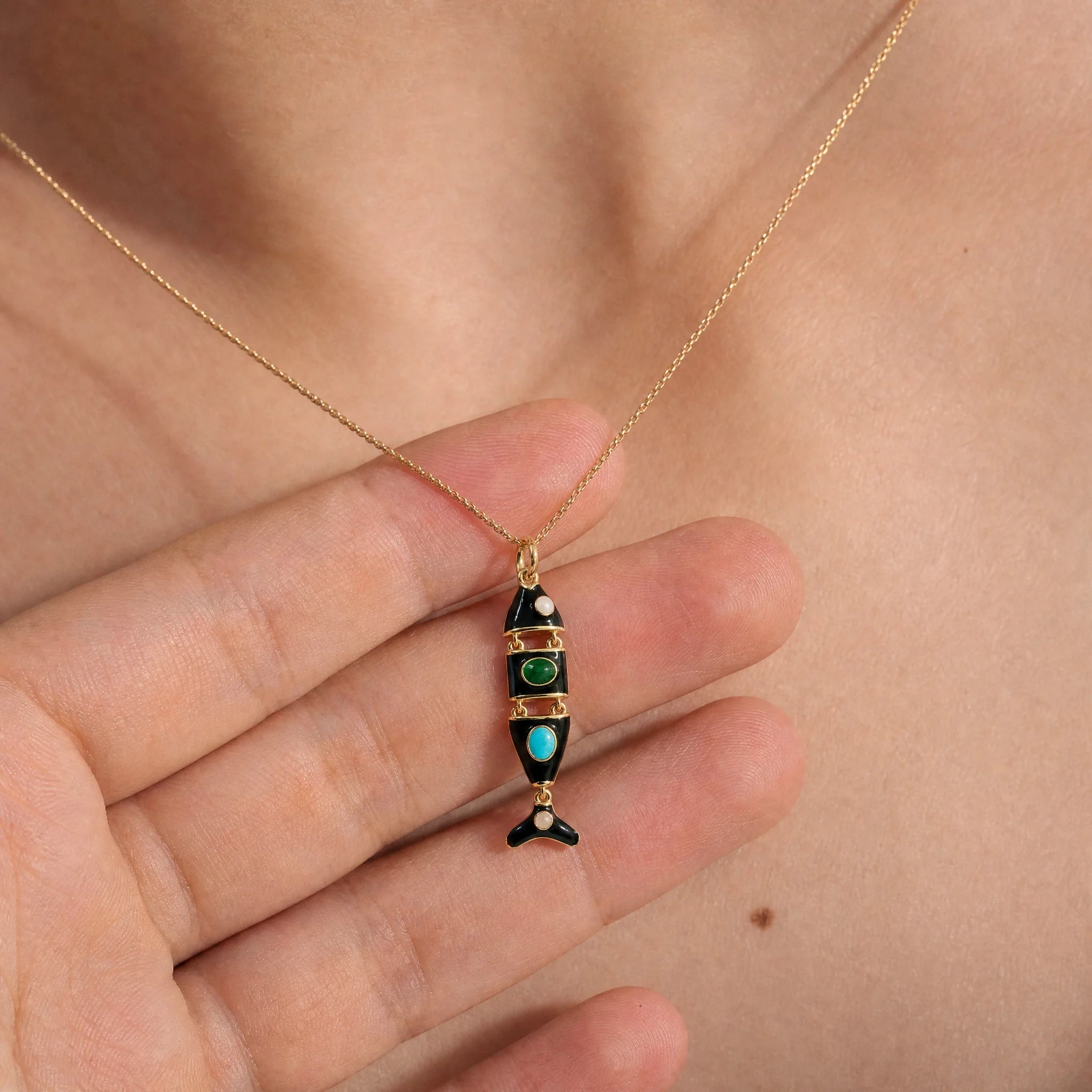 CALEO lifestyle necklace image - Gold Black Fish Pendant Charm - 2026-07-22