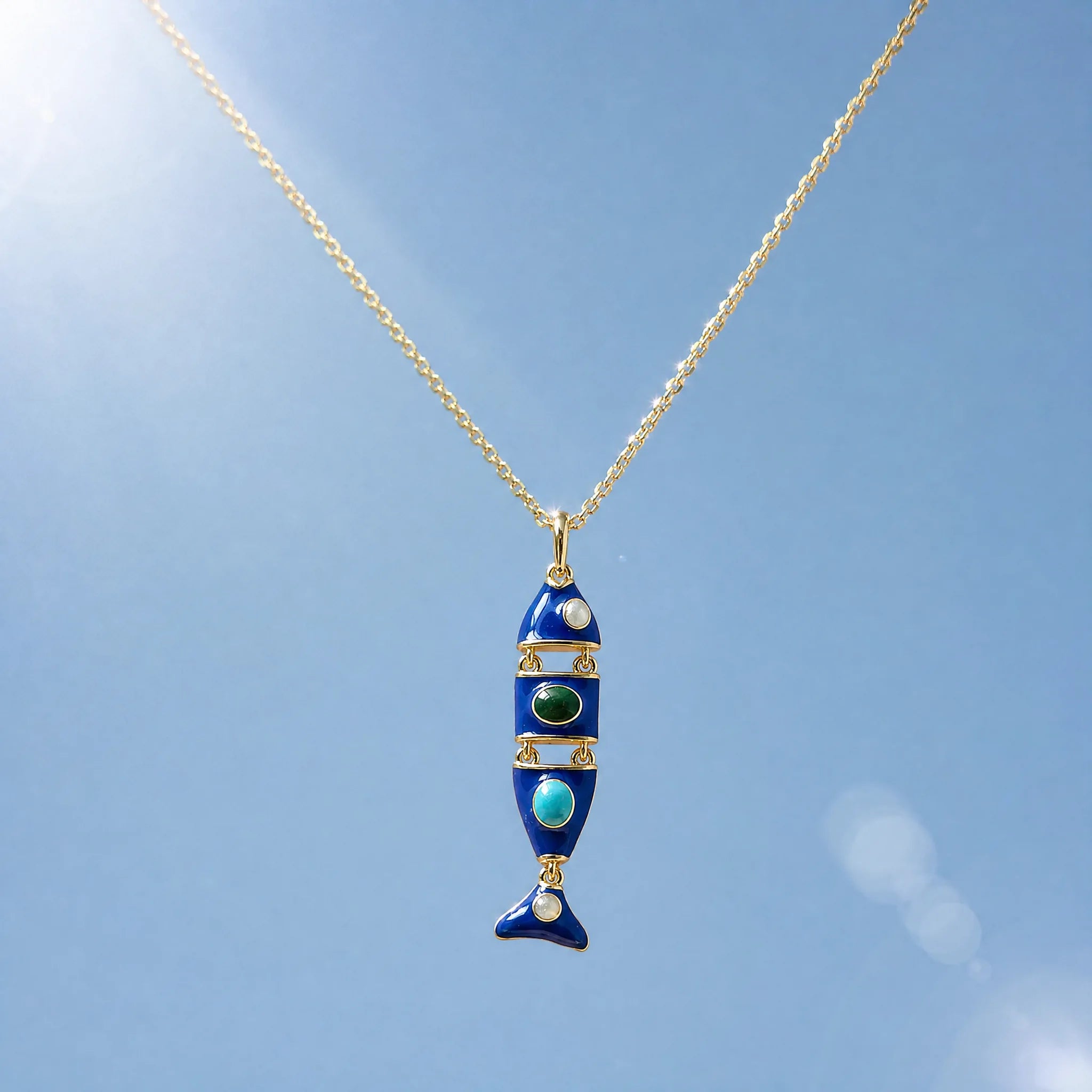 CALEO lifestyle necklace image - Gold Blue Fish Pendant Charm - 2026-07-22