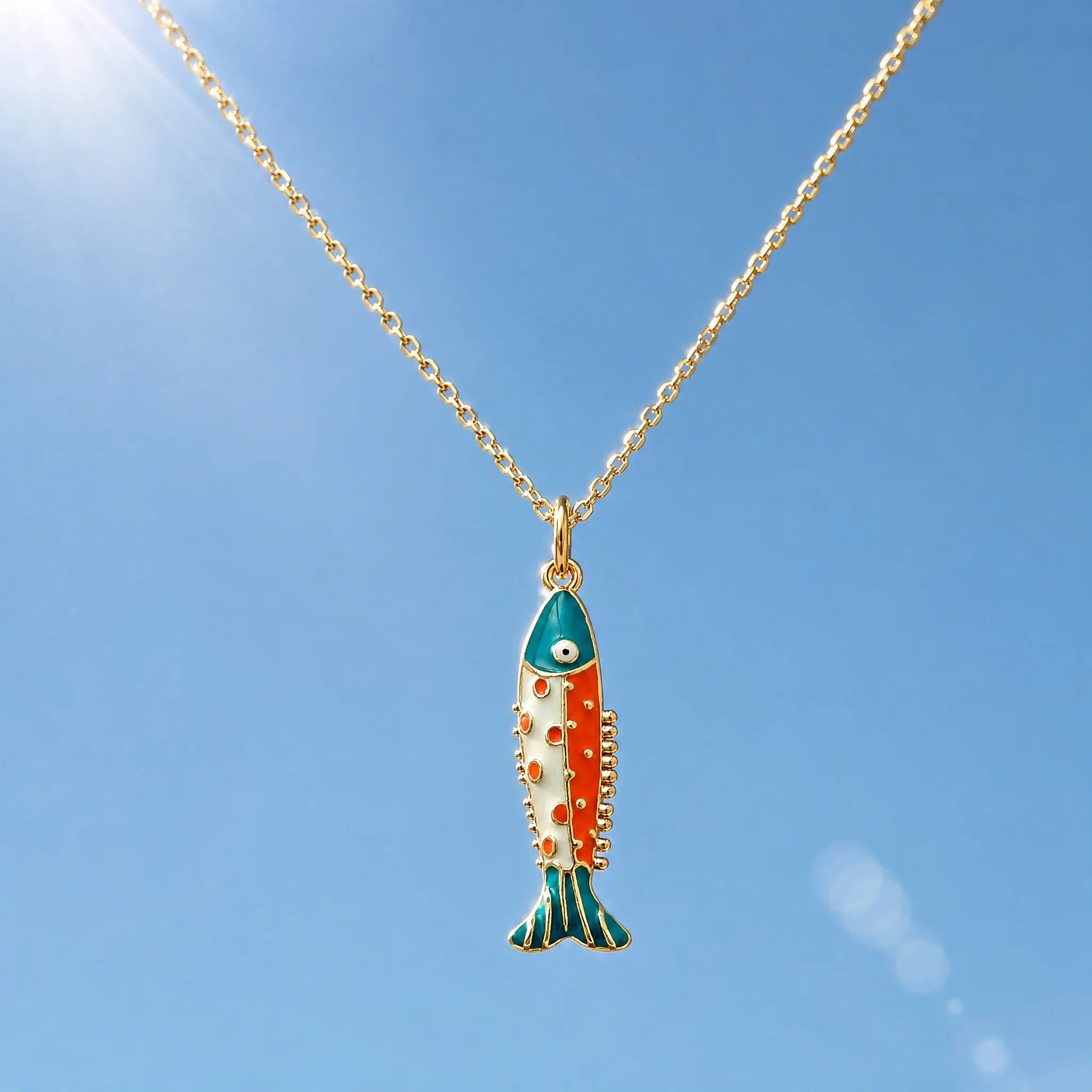 CALEO lifestyle necklace image - Gold Turquoise Fish Pendant Charm - 2026-07-22
