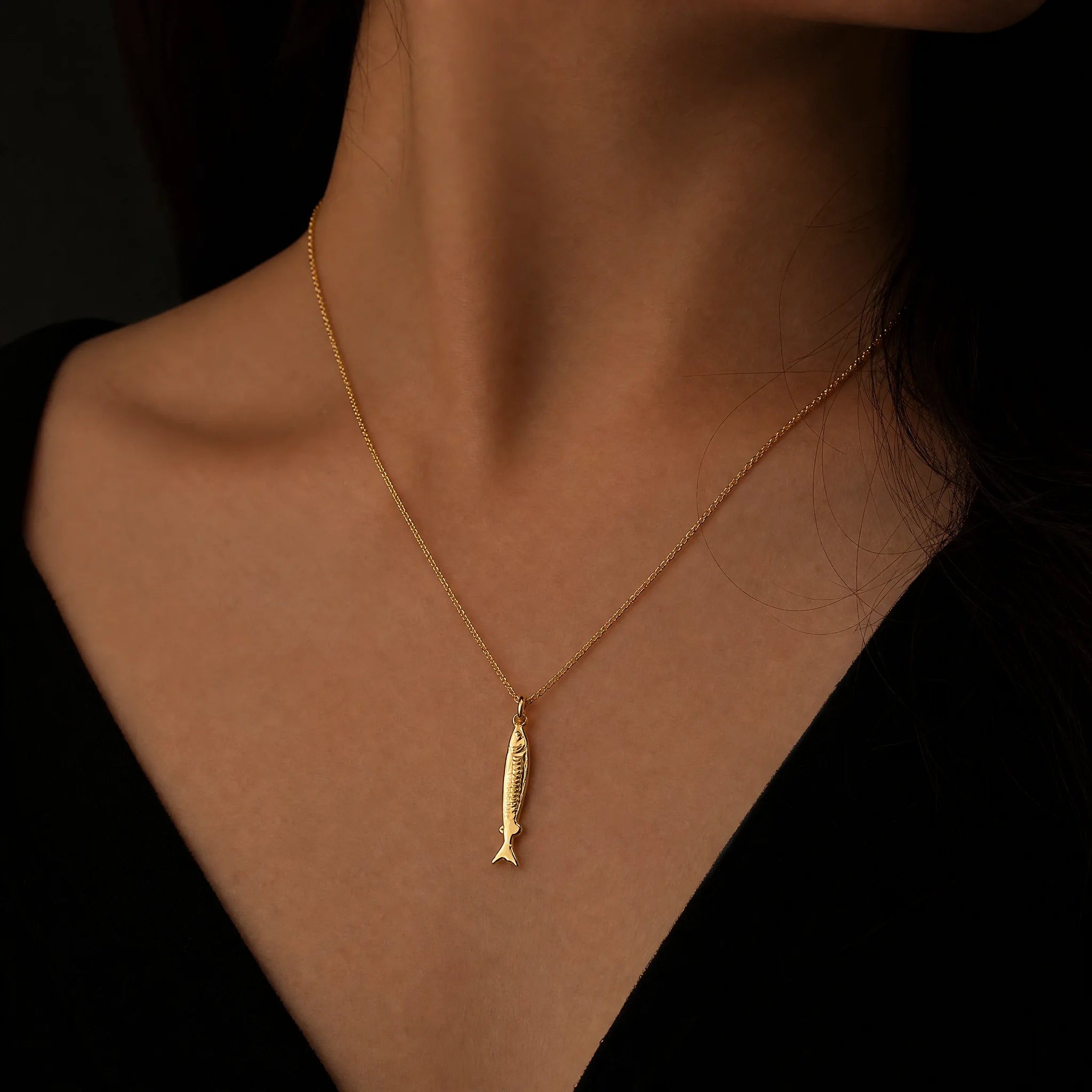 CALEO lifestyle necklace image - Gold Sardine Pendant Charm - 2026-07-22
