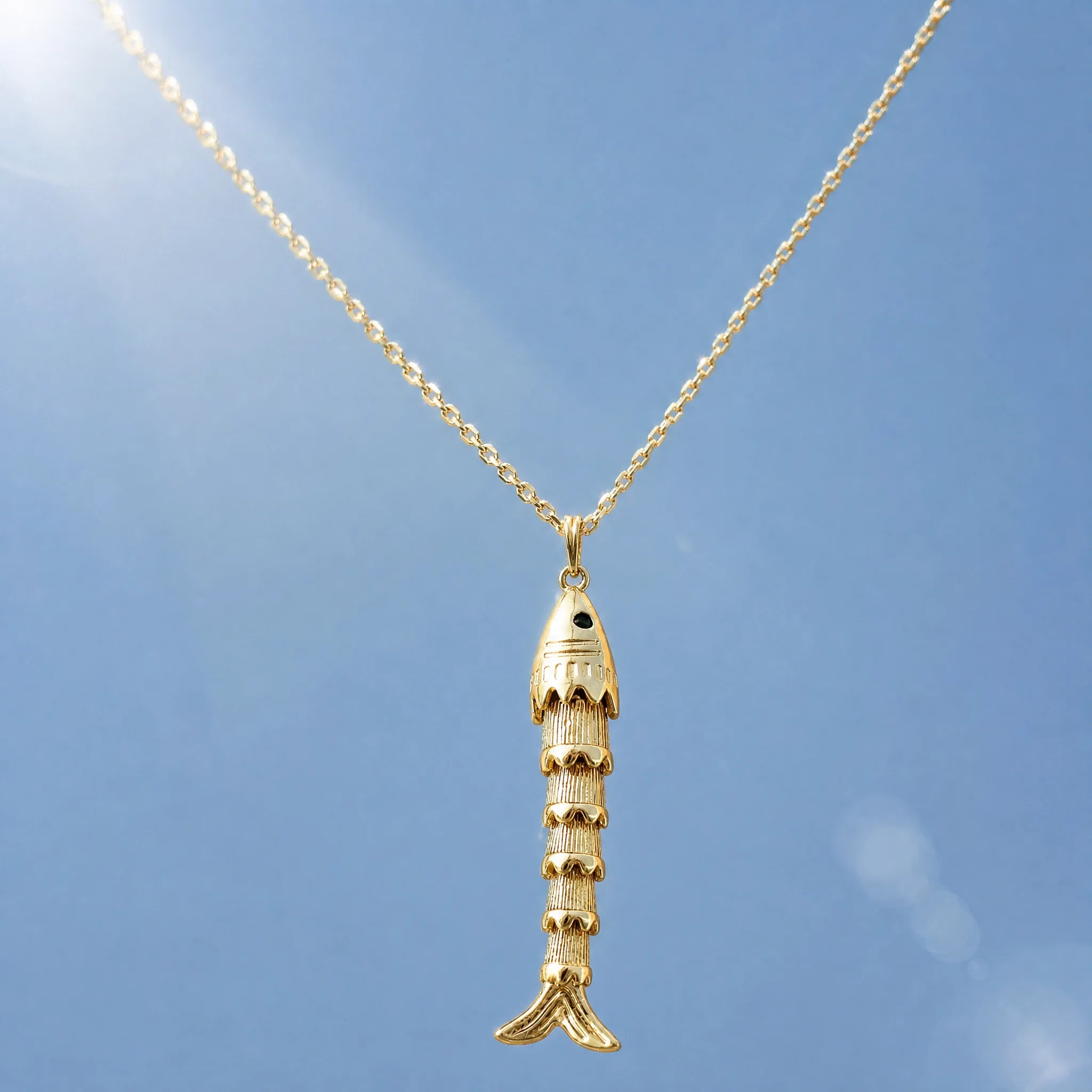 CALEO lifestyle necklace image - Gold Long Fish Pendant Charm - 2026-07-22