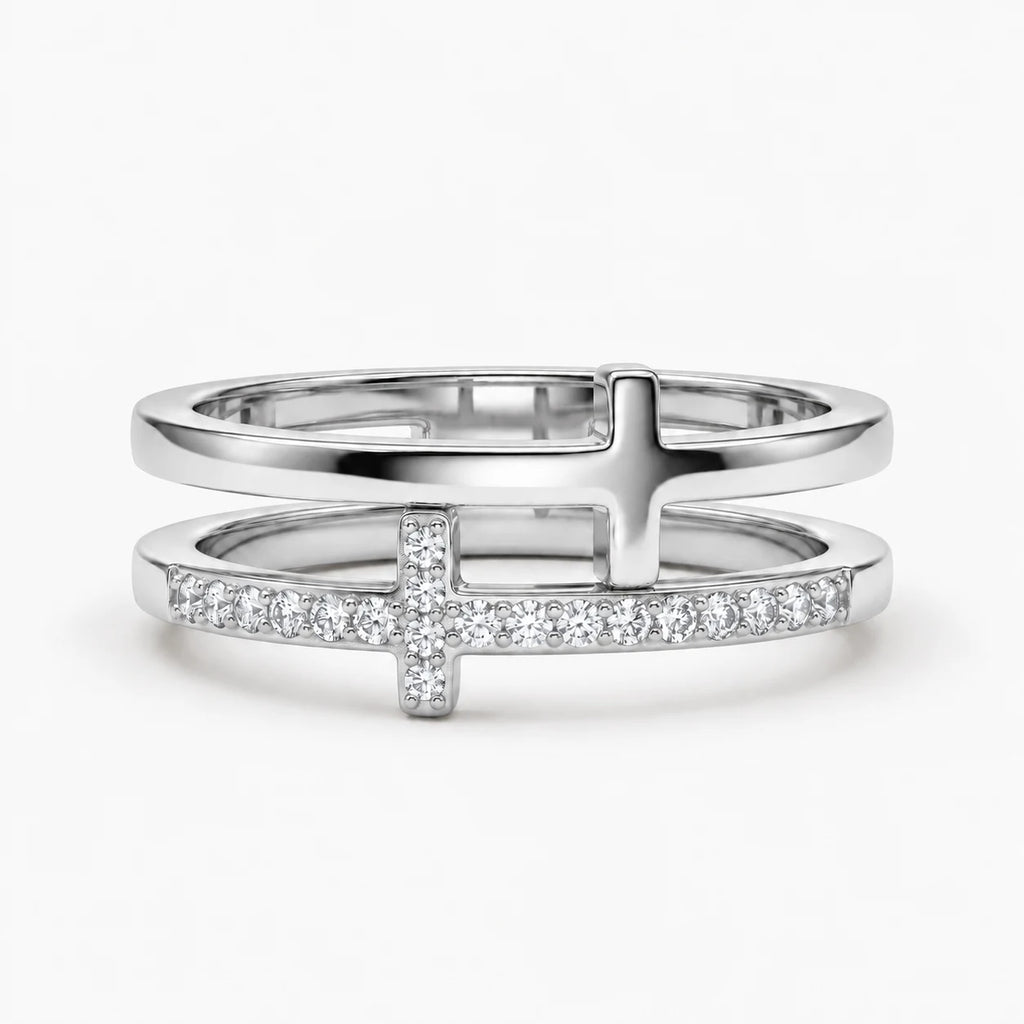 Dual Grace Cross Ring - dual grace cross ring silver thumbnail
