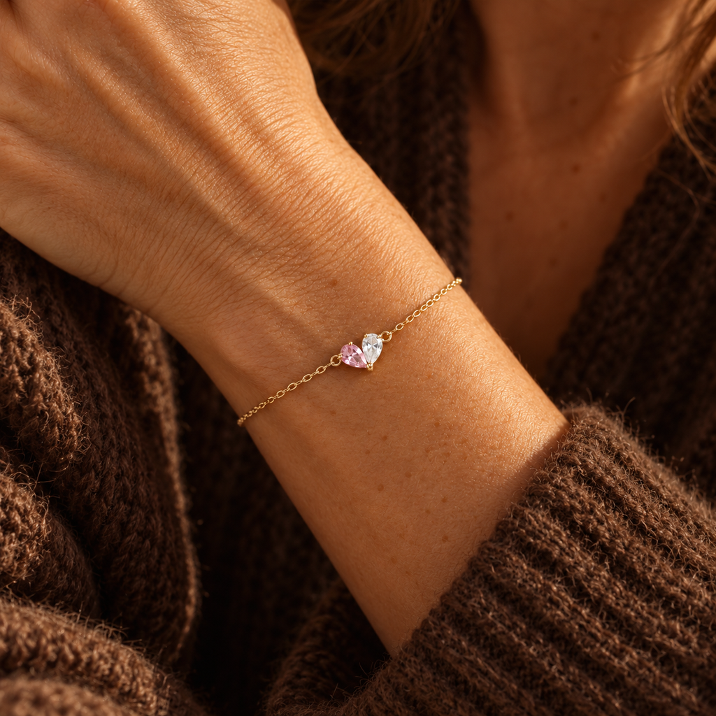 Duo Heart Birthstone Bracelet — moody knit lifestyle